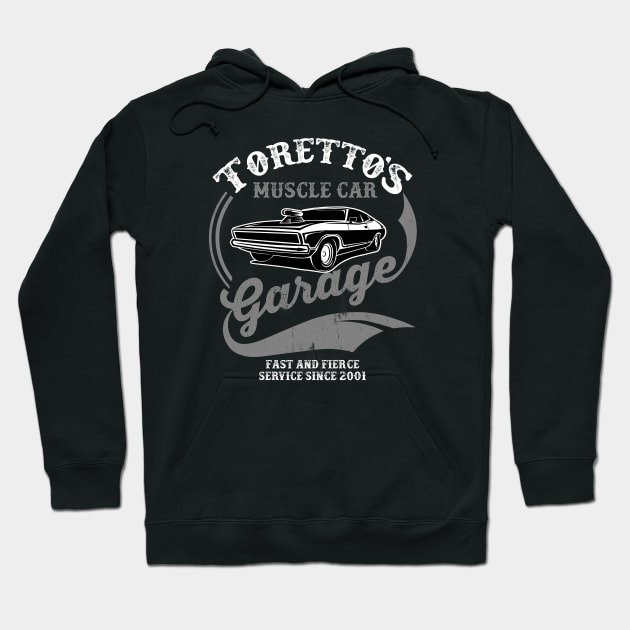 Toretto's Muscle Car Garage Hoodie by Alema Art